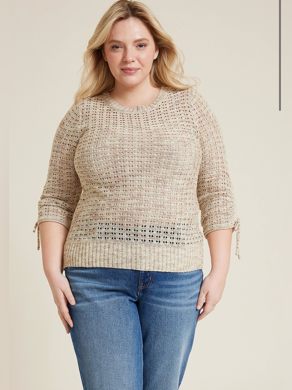 *NWT* Maurice’s Pointelle open knit cinched sleeve sweater. Size L